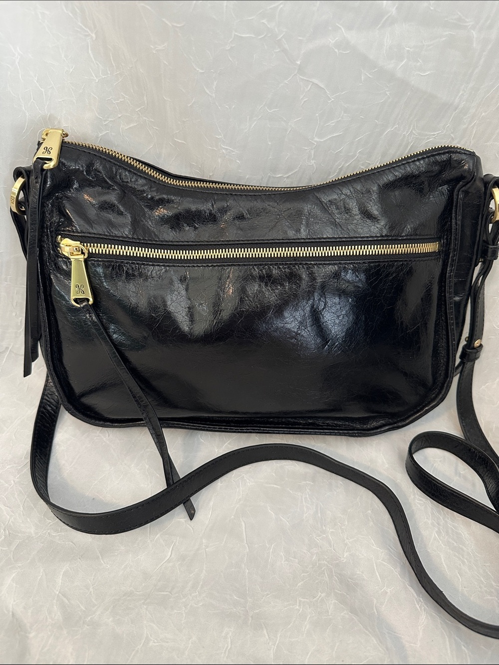 HOBO Karder Black Leather Crossbody Bag with Gold Hardware shoulder Bag